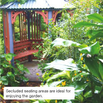 Secluded seating areas are ideal for enjoying the garden.